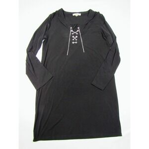Black Long Sleeve Lace Up Chain Neckline Dress Women's Size Medium